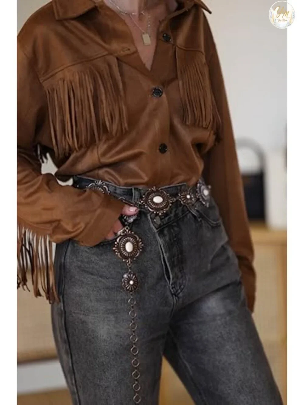 Turquoise Concho Belt with Adjustable Chain for Women